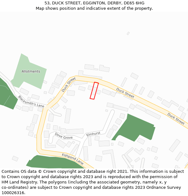 53, DUCK STREET, EGGINTON, DERBY, DE65 6HG: Location map and indicative extent of plot