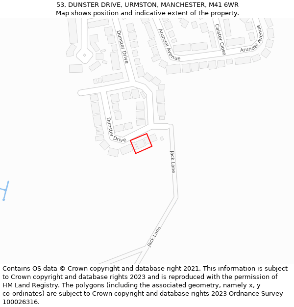 53, DUNSTER DRIVE, URMSTON, MANCHESTER, M41 6WR: Location map and indicative extent of plot