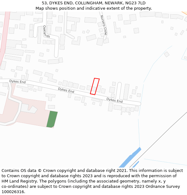 53, DYKES END, COLLINGHAM, NEWARK, NG23 7LD: Location map and indicative extent of plot