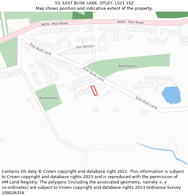 53, EAST BUSK LANE, OTLEY, LS21 1SZ: Location map and indicative extent of plot