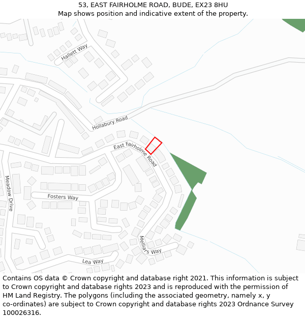 53, EAST FAIRHOLME ROAD, BUDE, EX23 8HU: Location map and indicative extent of plot