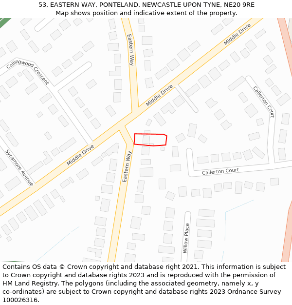 53, EASTERN WAY, PONTELAND, NEWCASTLE UPON TYNE, NE20 9RE: Location map and indicative extent of plot