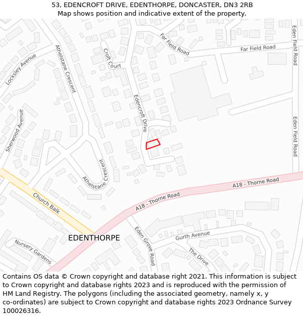 53, EDENCROFT DRIVE, EDENTHORPE, DONCASTER, DN3 2RB: Location map and indicative extent of plot