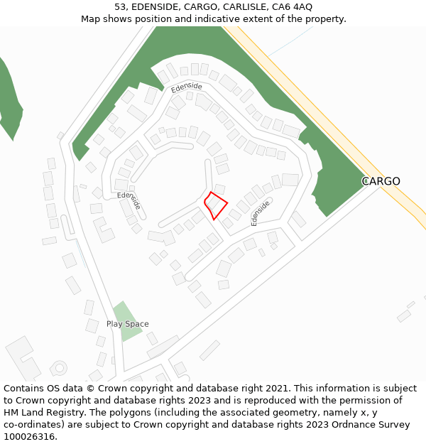 53, EDENSIDE, CARGO, CARLISLE, CA6 4AQ: Location map and indicative extent of plot