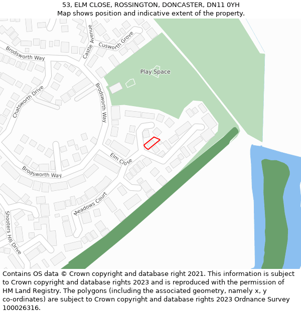 53, ELM CLOSE, ROSSINGTON, DONCASTER, DN11 0YH: Location map and indicative extent of plot