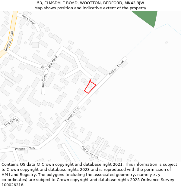 53, ELMSDALE ROAD, WOOTTON, BEDFORD, MK43 9JW: Location map and indicative extent of plot