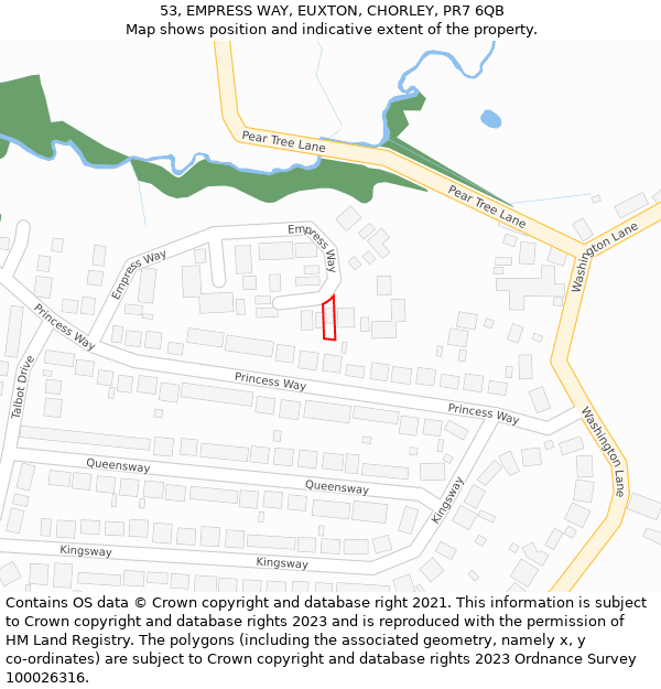 53, EMPRESS WAY, EUXTON, CHORLEY, PR7 6QB: Location map and indicative extent of plot