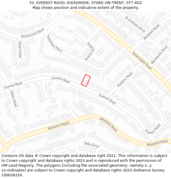 53, EVEREST ROAD, KIDSGROVE, STOKE-ON-TRENT, ST7 4DZ: Location map and indicative extent of plot