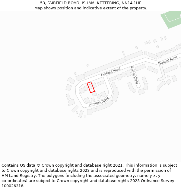 53, FAIRFIELD ROAD, ISHAM, KETTERING, NN14 1HF: Location map and indicative extent of plot