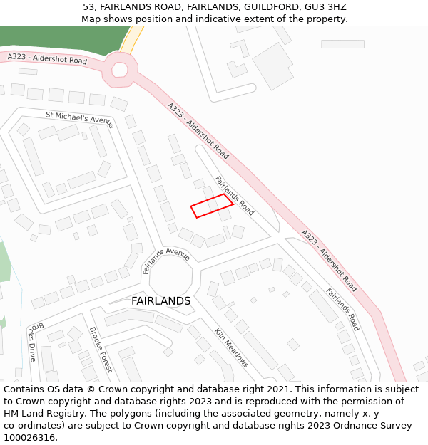 53, FAIRLANDS ROAD, FAIRLANDS, GUILDFORD, GU3 3HZ: Location map and indicative extent of plot