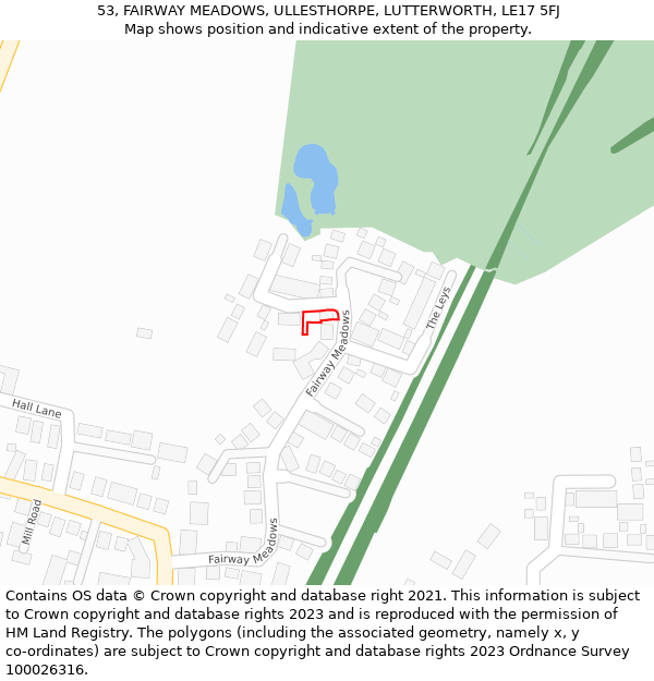 53, FAIRWAY MEADOWS, ULLESTHORPE, LUTTERWORTH, LE17 5FJ: Location map and indicative extent of plot