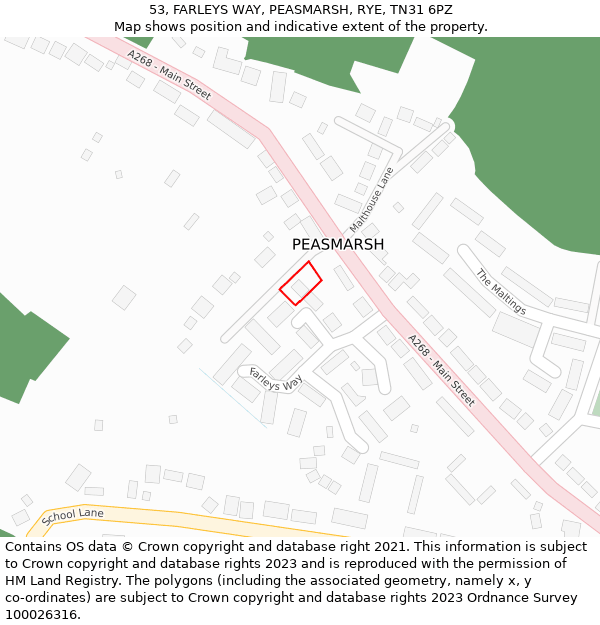 53, FARLEYS WAY, PEASMARSH, RYE, TN31 6PZ: Location map and indicative extent of plot