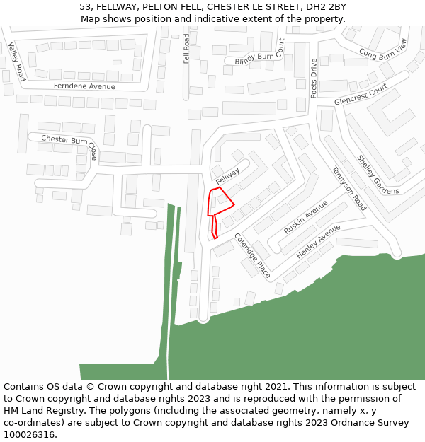 53, FELLWAY, PELTON FELL, CHESTER LE STREET, DH2 2BY: Location map and indicative extent of plot