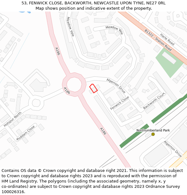 53, FENWICK CLOSE, BACKWORTH, NEWCASTLE UPON TYNE, NE27 0RL: Location map and indicative extent of plot