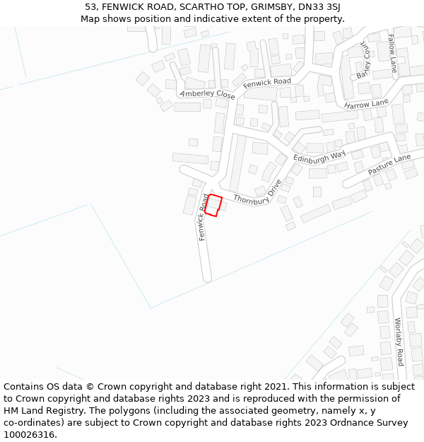 53, FENWICK ROAD, SCARTHO TOP, GRIMSBY, DN33 3SJ: Location map and indicative extent of plot
