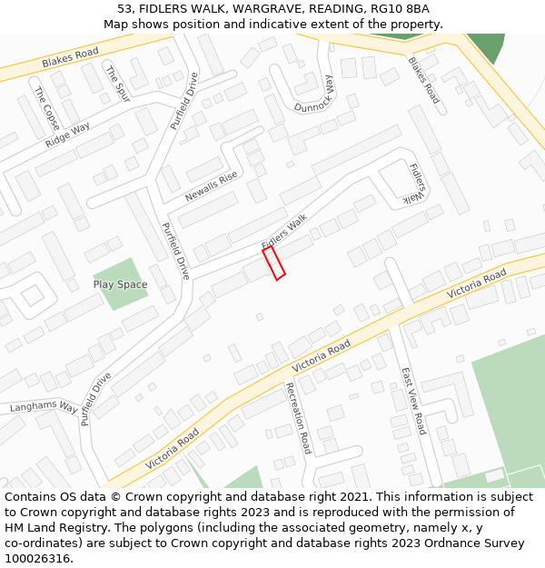 53, FIDLERS WALK, WARGRAVE, READING, RG10 8BA: Location map and indicative extent of plot