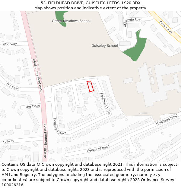 53, FIELDHEAD DRIVE, GUISELEY, LEEDS, LS20 8DX: Location map and indicative extent of plot