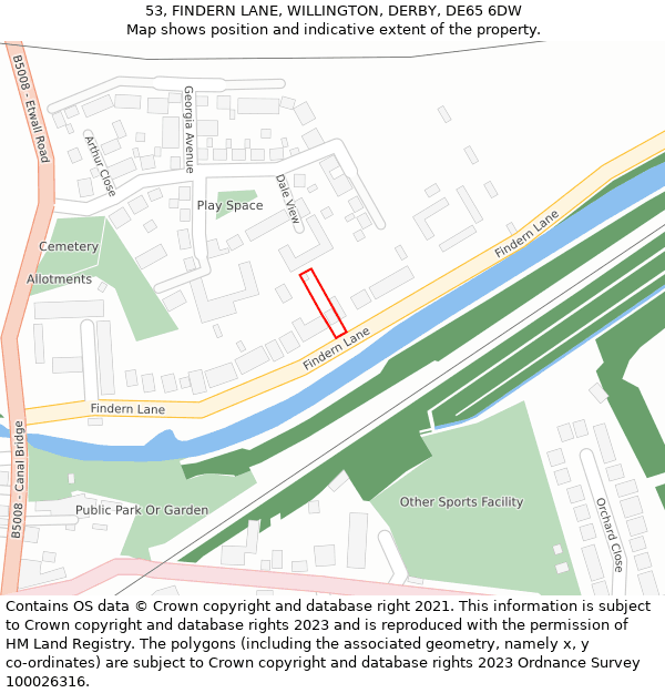 53, FINDERN LANE, WILLINGTON, DERBY, DE65 6DW: Location map and indicative extent of plot