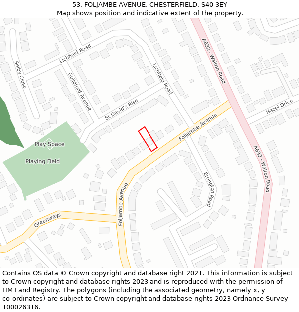53, FOLJAMBE AVENUE, CHESTERFIELD, S40 3EY: Location map and indicative extent of plot
