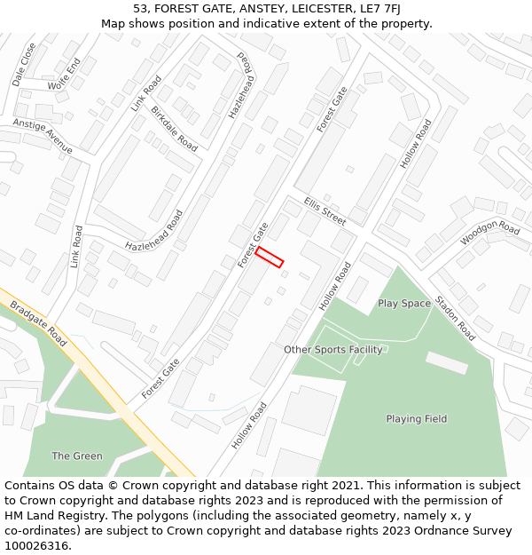 53, FOREST GATE, ANSTEY, LEICESTER, LE7 7FJ: Location map and indicative extent of plot