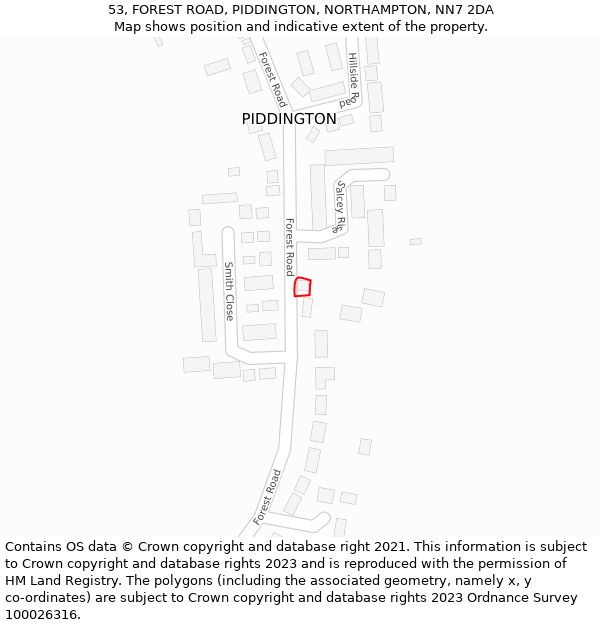 53, FOREST ROAD, PIDDINGTON, NORTHAMPTON, NN7 2DA: Location map and indicative extent of plot