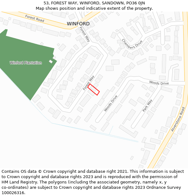 53, FOREST WAY, WINFORD, SANDOWN, PO36 0JN: Location map and indicative extent of plot