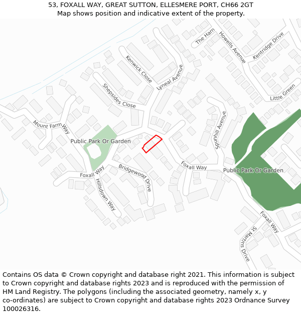 53, FOXALL WAY, GREAT SUTTON, ELLESMERE PORT, CH66 2GT: Location map and indicative extent of plot