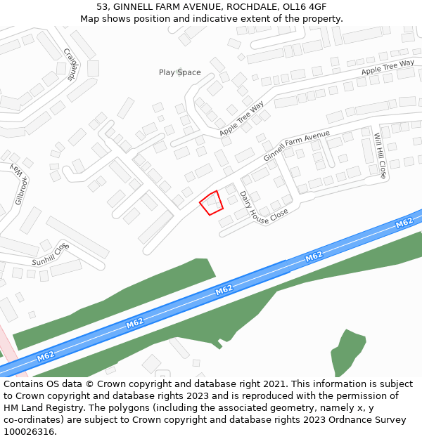 53, GINNELL FARM AVENUE, ROCHDALE, OL16 4GF: Location map and indicative extent of plot