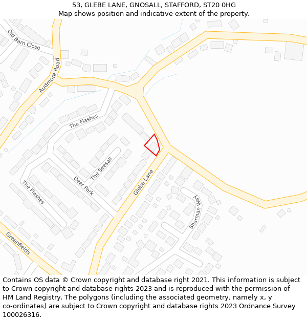 53, GLEBE LANE, GNOSALL, STAFFORD, ST20 0HG: Location map and indicative extent of plot