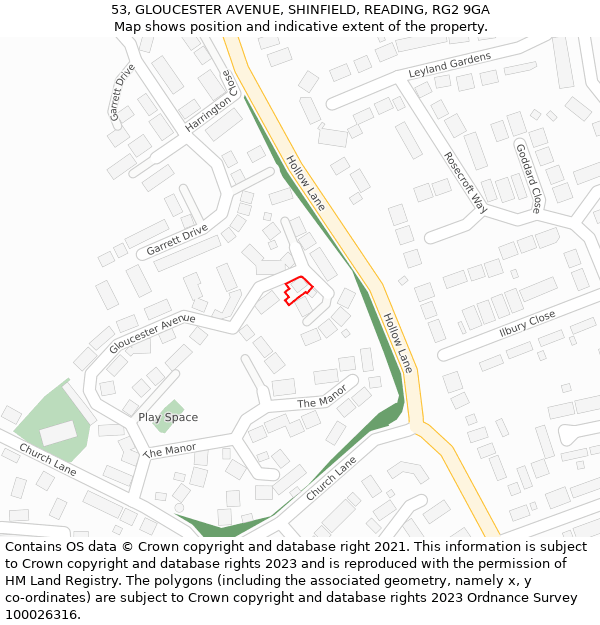 53, GLOUCESTER AVENUE, SHINFIELD, READING, RG2 9GA: Location map and indicative extent of plot