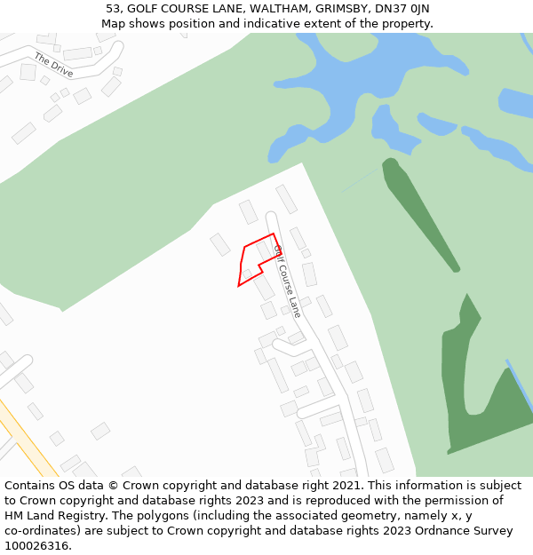 53, GOLF COURSE LANE, WALTHAM, GRIMSBY, DN37 0JN: Location map and indicative extent of plot
