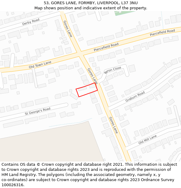 53, GORES LANE, FORMBY, LIVERPOOL, L37 3NU: Location map and indicative extent of plot