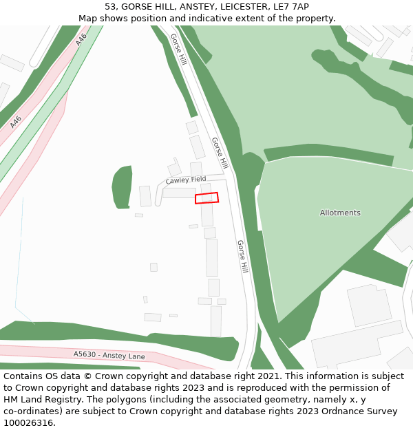 53, GORSE HILL, ANSTEY, LEICESTER, LE7 7AP: Location map and indicative extent of plot