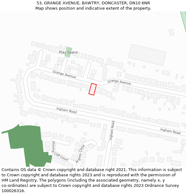 53, GRANGE AVENUE, BAWTRY, DONCASTER, DN10 6NR: Location map and indicative extent of plot