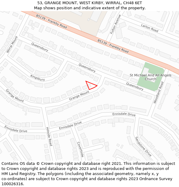 53, GRANGE MOUNT, WEST KIRBY, WIRRAL, CH48 6ET: Location map and indicative extent of plot