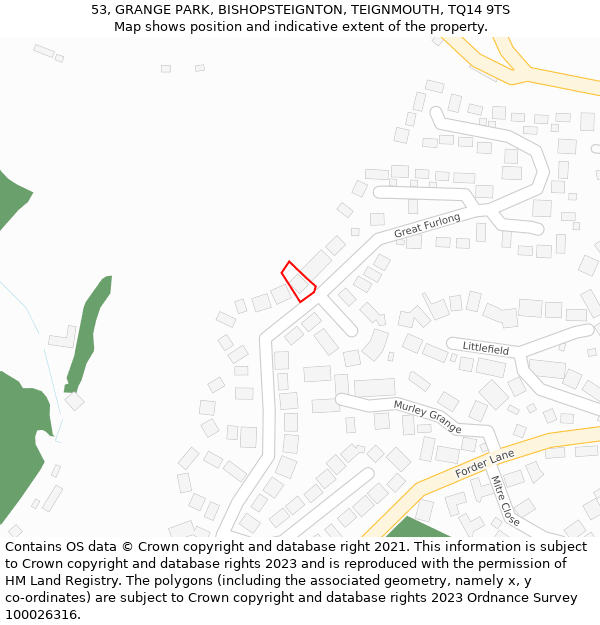 53, GRANGE PARK, BISHOPSTEIGNTON, TEIGNMOUTH, TQ14 9TS: Location map and indicative extent of plot