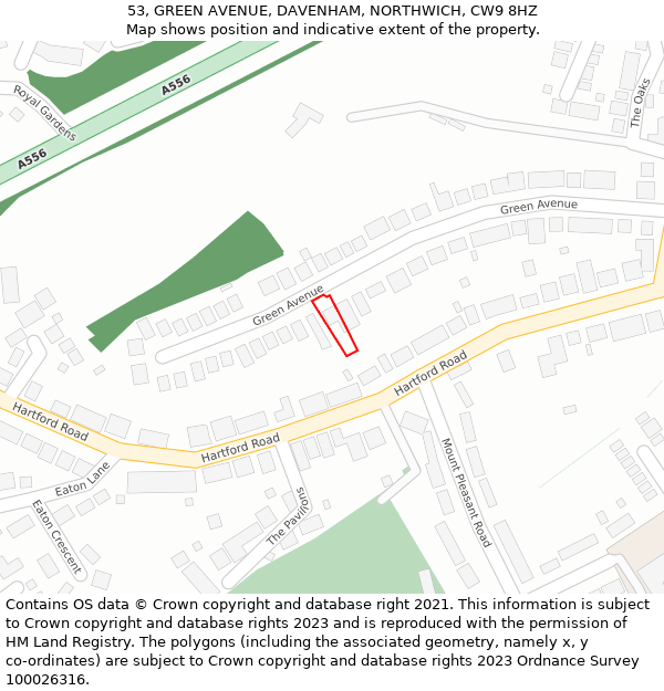 53, GREEN AVENUE, DAVENHAM, NORTHWICH, CW9 8HZ: Location map and indicative extent of plot