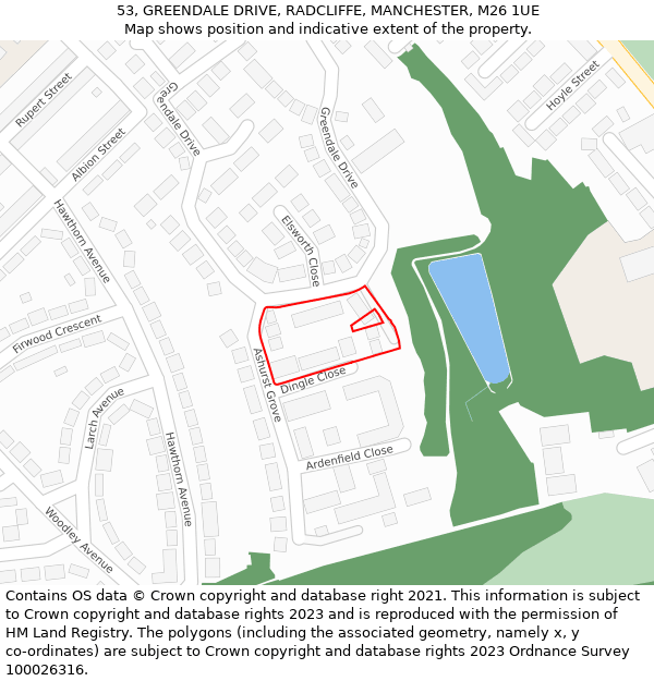 53, GREENDALE DRIVE, RADCLIFFE, MANCHESTER, M26 1UE: Location map and indicative extent of plot