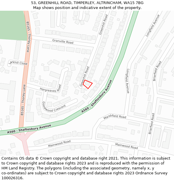 53, GREENHILL ROAD, TIMPERLEY, ALTRINCHAM, WA15 7BG: Location map and indicative extent of plot