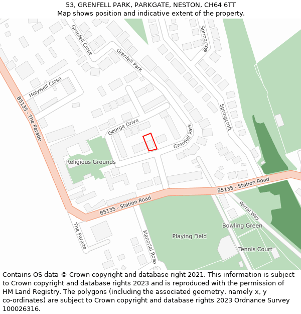 53, GRENFELL PARK, PARKGATE, NESTON, CH64 6TT: Location map and indicative extent of plot