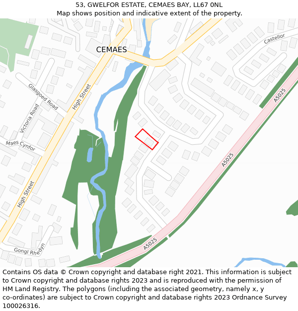 53, GWELFOR ESTATE, CEMAES BAY, LL67 0NL: Location map and indicative extent of plot