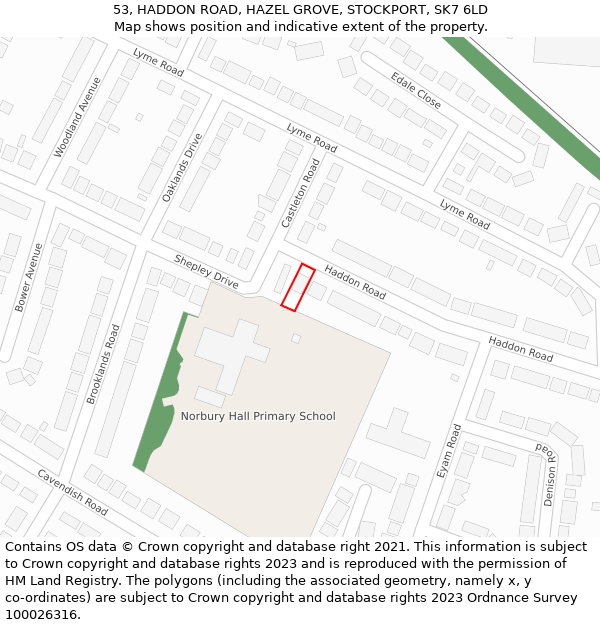 53, HADDON ROAD, HAZEL GROVE, STOCKPORT, SK7 6LD: Location map and indicative extent of plot