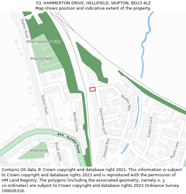 53, HAMMERTON DRIVE, HELLIFIELD, SKIPTON, BD23 4LZ: Location map and indicative extent of plot