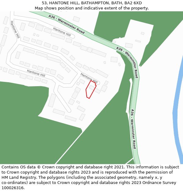 53, HANTONE HILL, BATHAMPTON, BATH, BA2 6XD: Location map and indicative extent of plot