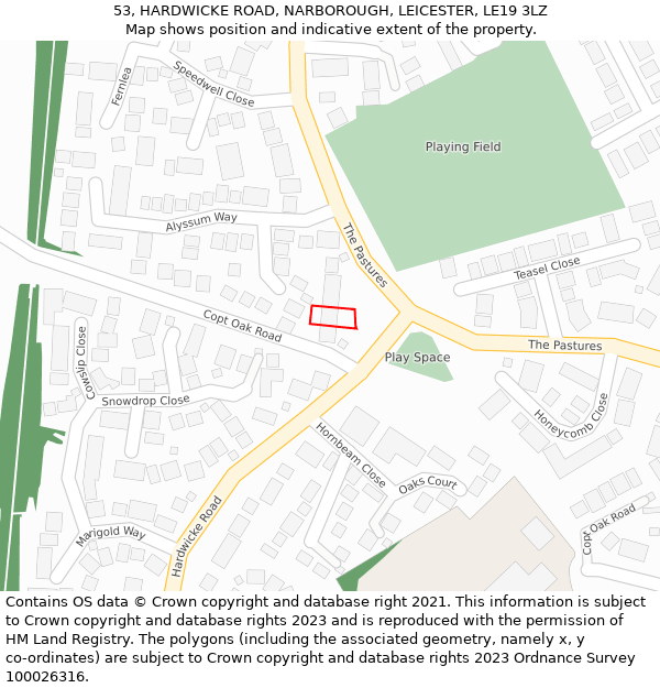 53, HARDWICKE ROAD, NARBOROUGH, LEICESTER, LE19 3LZ: Location map and indicative extent of plot