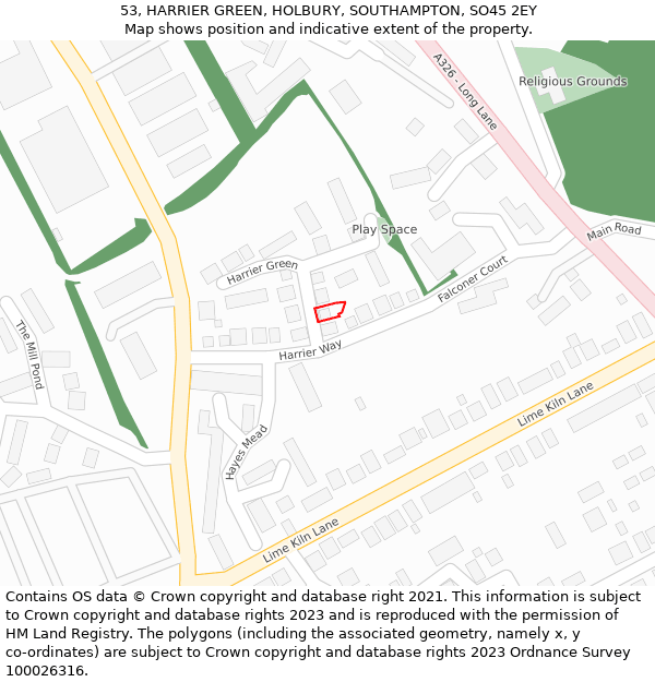 53, HARRIER GREEN, HOLBURY, SOUTHAMPTON, SO45 2EY: Location map and indicative extent of plot