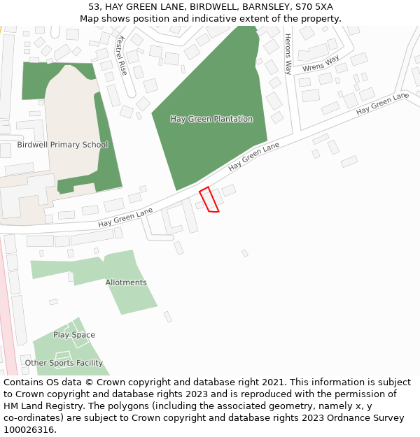 53, HAY GREEN LANE, BIRDWELL, BARNSLEY, S70 5XA: Location map and indicative extent of plot