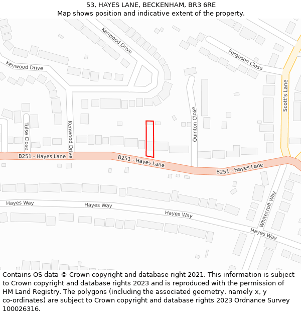 53, HAYES LANE, BECKENHAM, BR3 6RE: Location map and indicative extent of plot