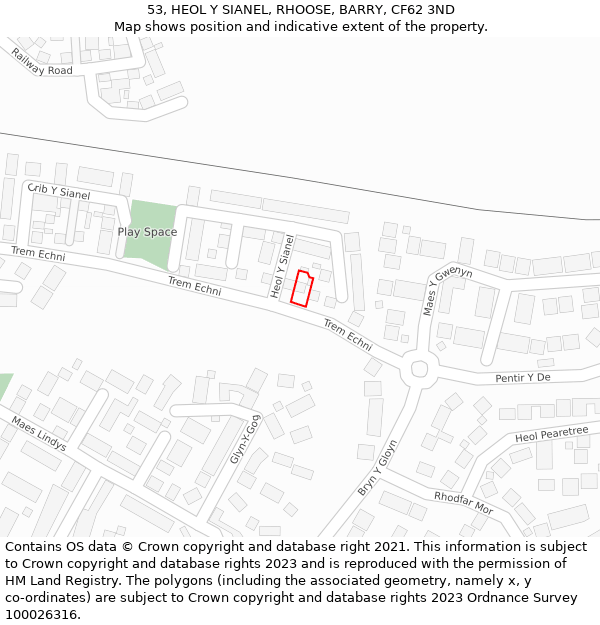 53, HEOL Y SIANEL, RHOOSE, BARRY, CF62 3ND: Location map and indicative extent of plot