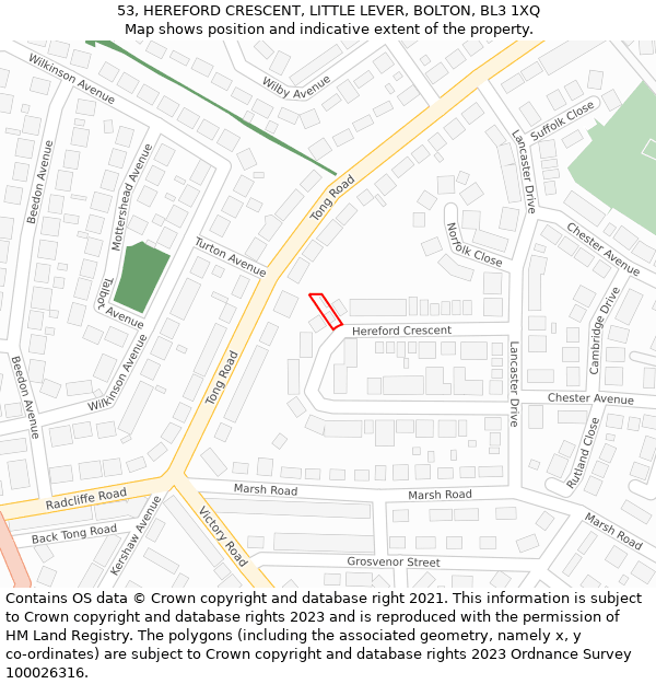 53, HEREFORD CRESCENT, LITTLE LEVER, BOLTON, BL3 1XQ: Location map and indicative extent of plot